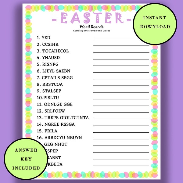 INSTANT DOWNLOAD Printable Easter Word Scramble Game / Party Games / Office Games / Valentine's Shop / Easter Fun Word Scramble