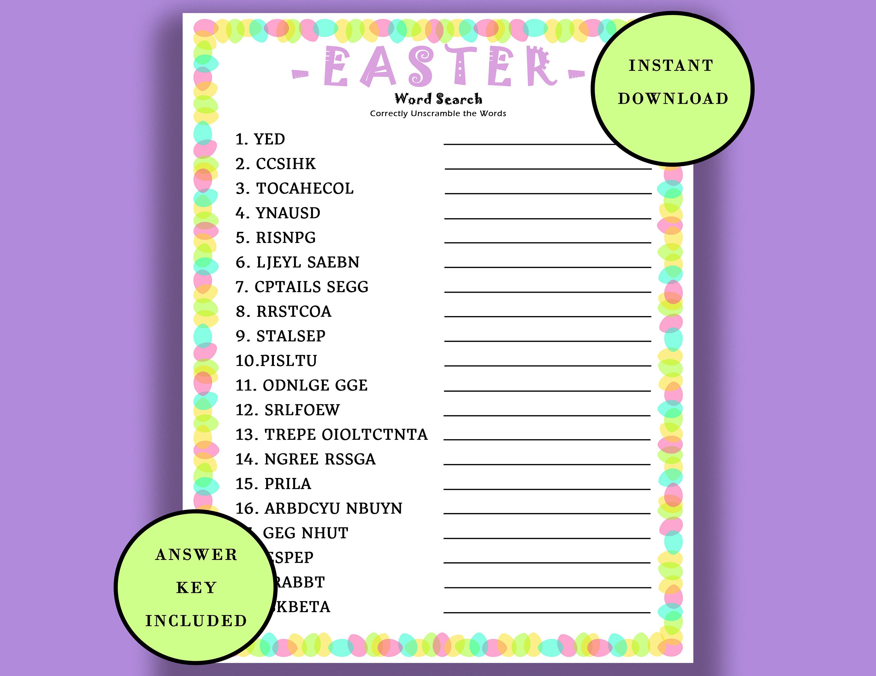 INSTANT DOWNLOAD Printable Easter Word Scramble Game / Party - Etsy