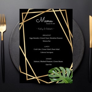 Black and Gold Menu Card, Black and Gold Menu, Special Event Menu, Instant Download Menu , Wedding Self Edit Digital Templett,