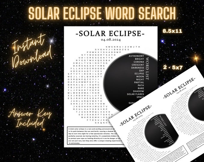 Printable Solar Eclipse Word Search, Solar Eclipse Games, Instant ...