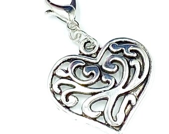 Large Filigree Heart Charm | Love Bookmark | Valentine Clip | Stitch Marker | Progress Keeper