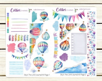 Sky's the Limit Journal Kit, Hot Air Balloon Planner Stickers, Summer Seasonal Planner, Spring Lover, Bullet, Bujo, Journaling Spots