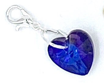 Blue Crystal Heart Charm | Valentine Clip | Love Stitch Marker | Progress Keeper | Gem Bookmark | Counter