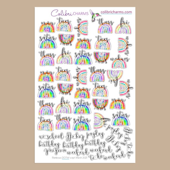 Rainbows Days of the Week Planner Stickers Spring DOTW Stickers Colorful  Daily Stickers Seasonal Planner Stickersr 