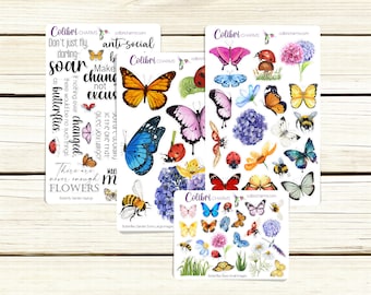 Butterfly Garden Planner Stickers, Springtime Stickers, Floral Planner Sticker Kit, Seasonal Planner Stickers