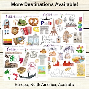 Destination Planner Stickers, Europe Travel Journal, Ireland, Scotland, London, Italy, Netherlands, Paris, Greece, Spain, Germany, Portugal