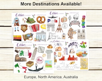 Europe Travel Stickers: Destination Journal Planner Stickers