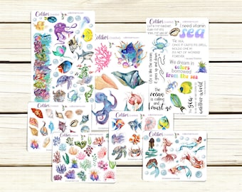 Sea Life Planner Stickers: Under the Sea Coral & Mermaid Deco and Quotes