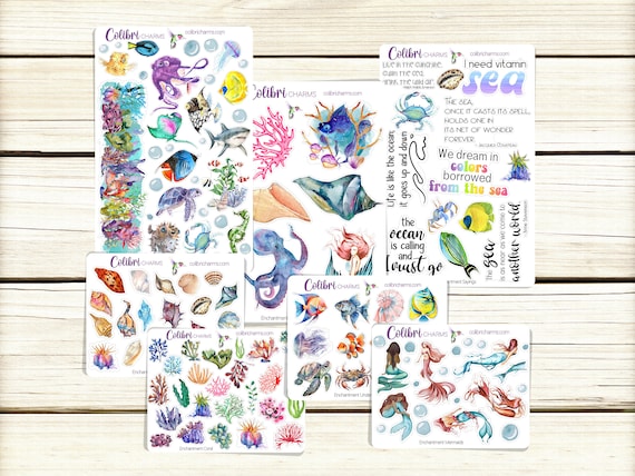 Sea Life Planner Stickers: Under the Sea Coral & Mermaid Deco and Quotes
