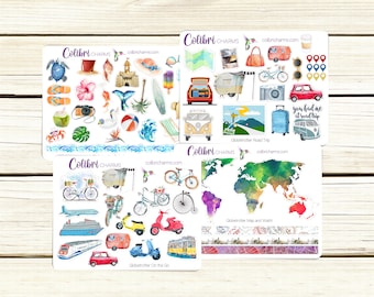 Travel Journal Stickers: USA Road Trip, Tropical Vacation, Map