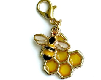 Small Honeycomb and Bee Charm | Bumblebee Clip | Bee Stitch Marker
