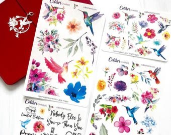 Hummingbird & Floral Planner Stickers: Birds, Flowers Planner Sticker