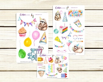 Sloth Birthday Planner Stickers: Celebration Party Stickers
