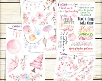 Sakura Planner Stickers | Hanami Deco Stickers | Cherry Blossom Deco Planner Sticker Kit | Spring Seasonal Planner Stickers