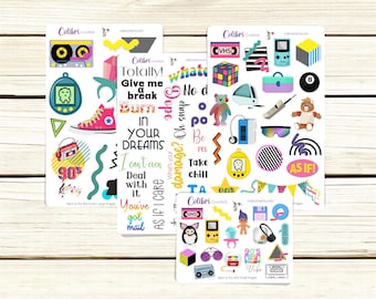 90s Retro Planner Stickers, Nostalgic Sayings, Bujo