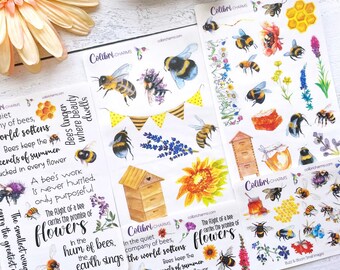 Honeybee Planner Stickers: Buzz & Bloom Deco Stickers and Quotes