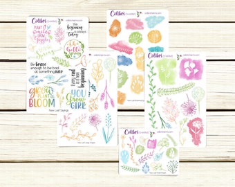 New Leaf Planner Stickers | Watercolor Botanical Stickers | Pastel Floral Planner Sticker Kit | Spring Seasonal Planner Stickers