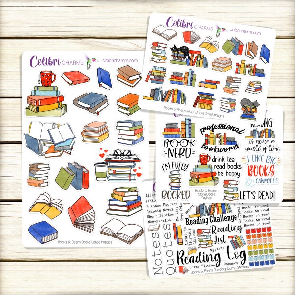 Book Lovers Planner Stickers | Reading Log  Stickers | Bibliophile Journal Kit | Books & Beans Deco Stickers | Challenge | Tracker |