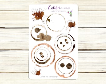 Coffee Tea Stains Planner Stickers: Grungy Journal Embellishments