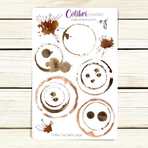 Coffee Tea Stains Planner Stickers | Caffeine Lover | Cup of Joe Journal Kit | Tea Drinker | Grungy | Distressed | One Sheet