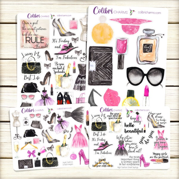 High Fashion Planner Stickers, Couture, Stylish Stickers, Runway Journal, Designer Decals, Luxury Brands