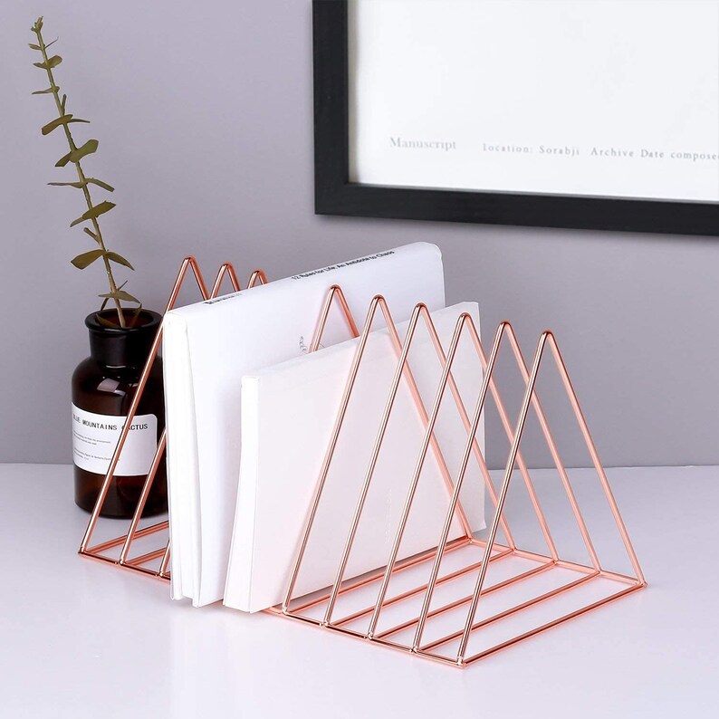 Rose Gold File Organizer Triangle Desktop Storage Book Rack Etsy