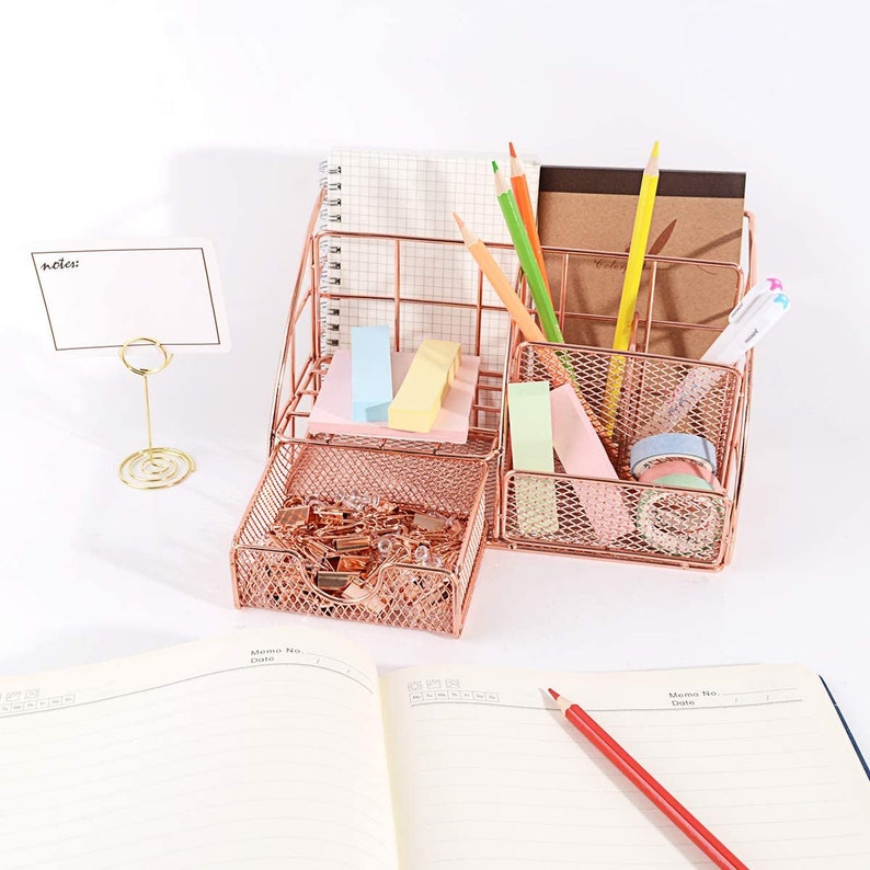 Rose Gold Desk Organizer with Drawer Desk Accessories Home Etsy