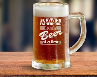 Beer Mug Engraved/Gift For Dad/Engraved Beer Stein/Surviving Fatherhood/Gift For Fathers