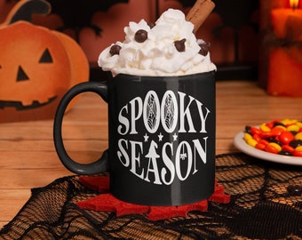 Spooky Season Black Coffee Mug Gift/Halloween Ceramic Coffee Mug With Handle/Engraved Halloween Cup Gift/Personalized Coffee Mug Halloween