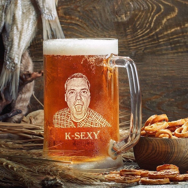 Etched Picture Beer Mug/Personalized Photography Glass Gift/Custom Photo Engraved Mug/Portrait On Glass/Etched Beer Stein/Souvenir Glass Mug