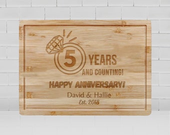 Engraved Anniversary Cutting Board For Couples/Engraved Serving Board For Anniversary/5th Anniversary Gift/Custom Charcuterie Board