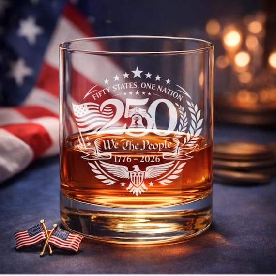 Patriotic 250 Whiskey Glasses America Gift Dad Bourbon Personalized Tumbler Liberty Bell Eagle Etched Barware Collection Anniversary Present