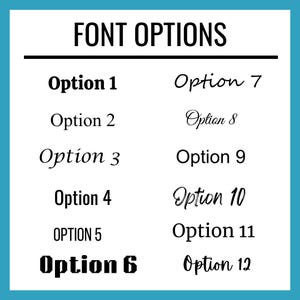 K&ouml;nnte beinhalten: Ein wei&szlig;er Hintergrund mit dem Text "FONT OPTIONS" in Schwarz. Darunter werden zw&ouml;lf Schriftoptionen angezeigt, nummeriert von 1 bis 12, die jeweils einen anderen Schriftstil zeigen. Der Text ist schwarz.