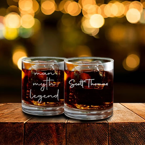 The Man The Myth The Legend Whiskey Glass/Personalized Glasses For Guys/Engraved Bar Glasses/Engraved Whiskey Glass/Custom Glassware