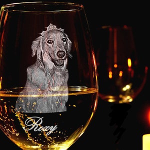 Custom Pet Glass/Stemless Wine Glass Engraved/Laser Engraved Wine Glass/Pet Picture Cup/Custom Portrait Glass/Photo Engraved Glass Gift