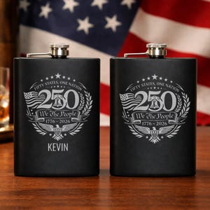 Veteran Recognition Gift Patriotic Hip Flask Personalized Keepsake America Anniversary Celebration Stainless Steel Construction Eagle Flag Design