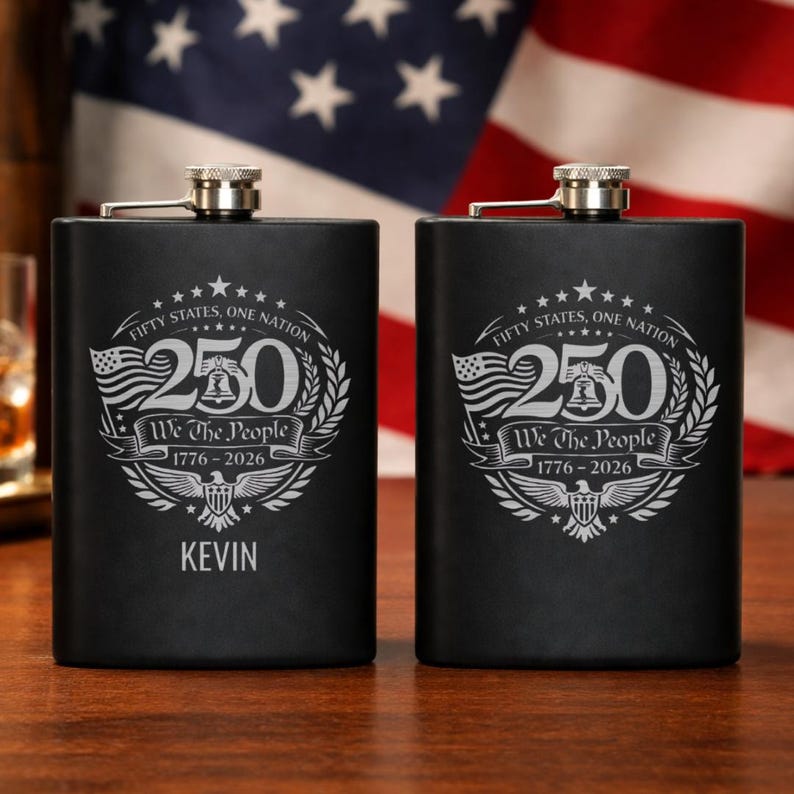 Veteran Recognition Gift Patriotic Hip Flask Personalized Keepsake America Anniversary Celebration Stainless Steel Construction Eagle Flag Design