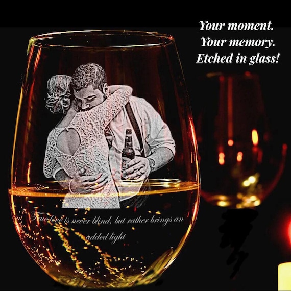 Custom Stemless Wine Glass Wedding Personalized Photo Engraved Glassware Picture Laser Etched Wine Tumbler Drinking Cup Gift Set Idea Her