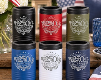 250th Anniversary Gift Engraved USA Can Cooler Patriotic 250 Sleeve Personalized Beer Holder Insulated Beverage Holder USA Drinkware Gift