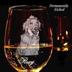Personalized Pet Glass Wine Tumbler Custom Engraving Portrait Stemless Laser Etched Dog Memorial Gift Idea Animal Lover Birthday Present Cat