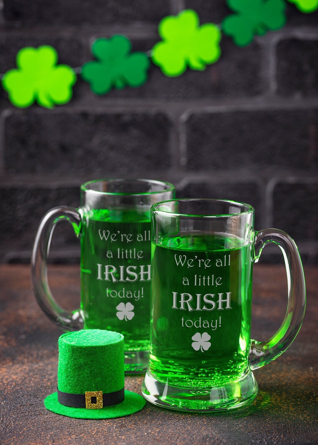 Shamrock Beer Stein/etched Irish Pint Glass/st. Patrick's Day Beer