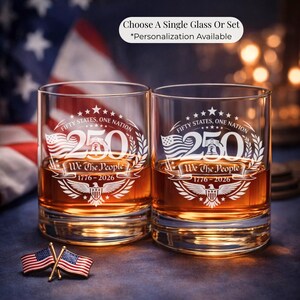 Gift For Dad Personalized 250th Whiskey Tumbler Bourbon Glass Custom Name Engraved Patriotic Design American Eagle Liberty Bell Etched Artwork Premium Barware Collection Anniversary Present Military Retirement Gift Heavy Base Quality Glassware