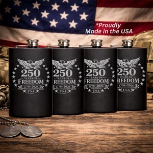 Engraved Patriotic Hip Flask America Anniversary Gift Veteran Celebration Accessory Stainless Steel Personalized Design Eagle Flag American Pride Holiday Present Commemorative Keepsake Retirement Recognition Durable Construction Quality Materials