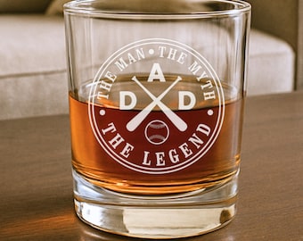 Dad Whiskey Glass Engraved Design Baseball Theme Hockey Dad Gift Idea Golf Whiskey Tumbler Set Barware Collection Etched Glass Drinking