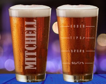 Engraved Pint Glass With Name/Beer Glass With Funny Saying/Drunk Wasted Cup Gift/Double Sided Etched Drinking Glass/Personalized Pint Glass