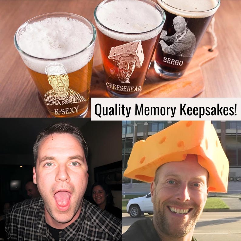 Personalized beer pint flight wooden board gift set engraved photo pint etched custom mug quality memory keepsake holiday present