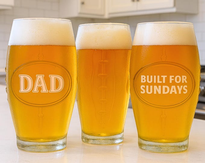 Personalized Football Beer Glass Engraved Sports Mug Fantasy Football Gift Custom Football Pint Cup Etched Football Glass Sports Mug Logo