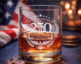 Patriotic 250 Whiskey Glasses America Gift Dad Bourbon Personalized Tumbler Liberty Bell Eagle Etched Barware Collection Anniversary Present
