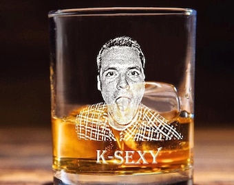 Custom Photo Engraved Whiskey Glass Gift Personalized Rocks Glass With Picture Etched Bourbon Gift For Men Unique Gift Idea For Best Friend