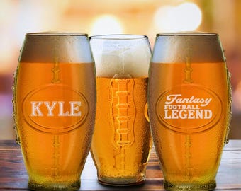 Custom Engraved Football Beer Glass Gift Personalized Sports Mug Fantasy Football Etched IPA Pint Glassware Customized Man Cave Bar Tumbler